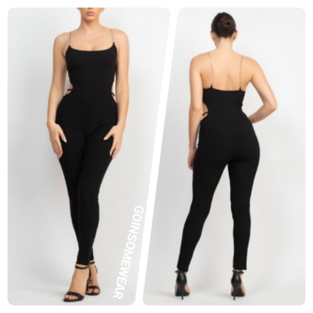 GSW Sexy Black Chain Strap Sleeveless Cutout Jumpsuit Sizes Small Medium Large